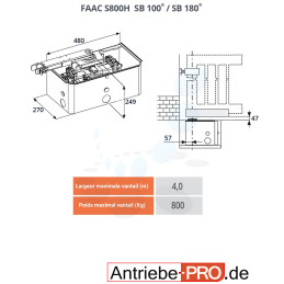 FAAC S800H SB 100° moteur enterré 24 V avec caisson